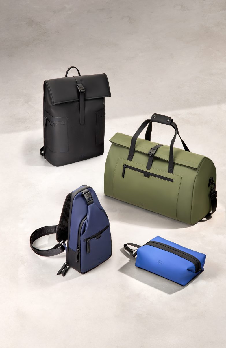 Backpack, weekend bags and a pouch in black, khaki and blue — Cerruti 1881
